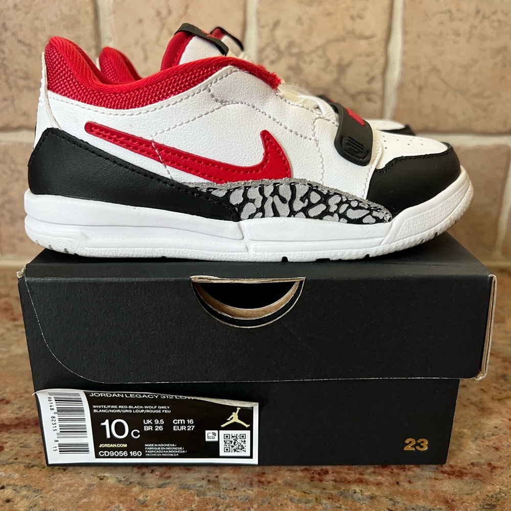 Jordan Kids' White, Red, and Black Sneakers